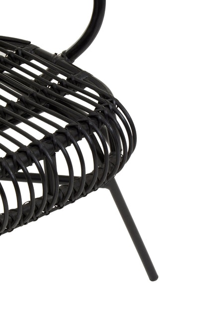 Tropic Black Natural Rattan And Black Metal Scalloped Back Chair