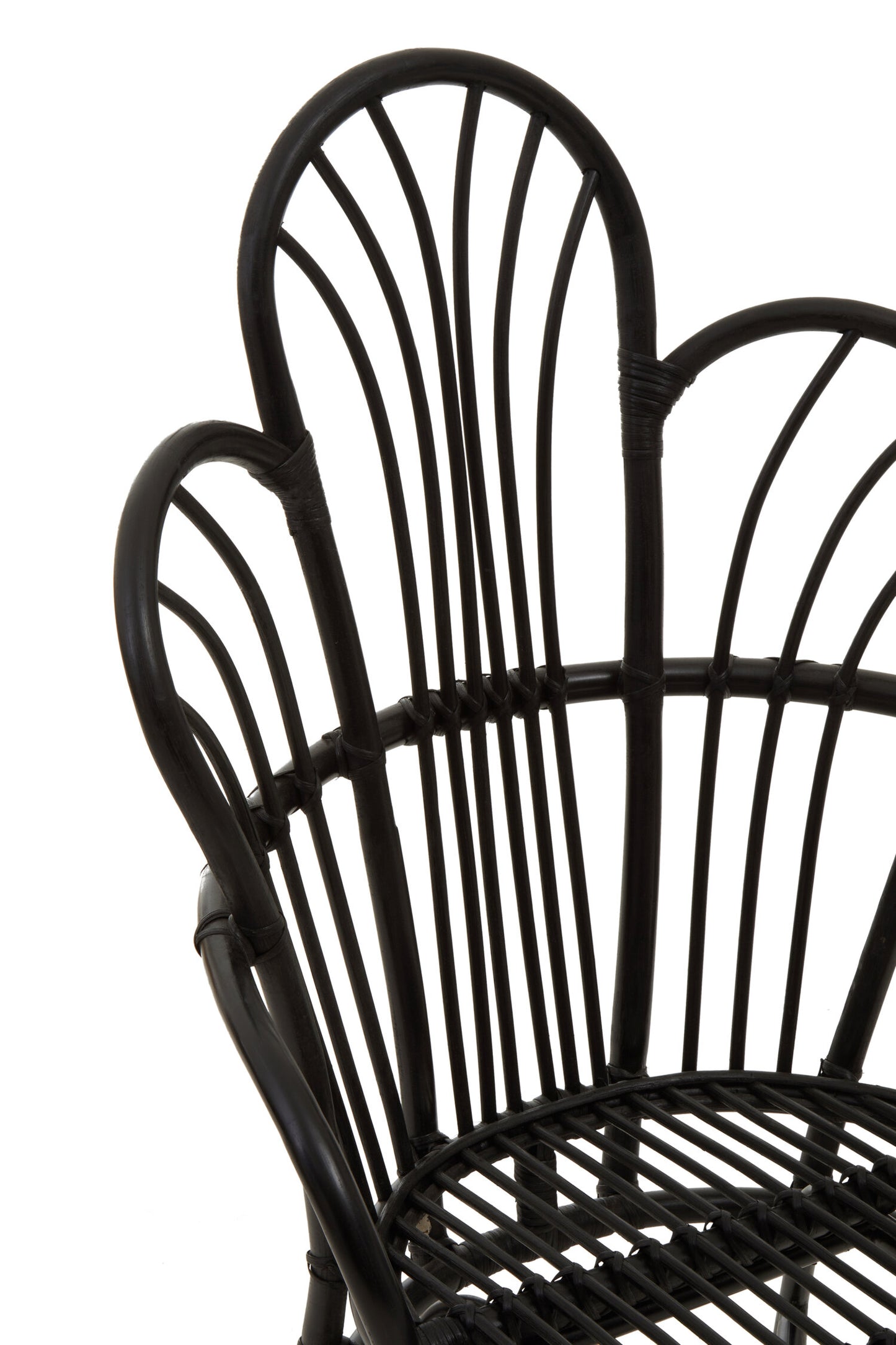 Tropic Black Natural Rattan And Black Metal Scalloped Back Chair