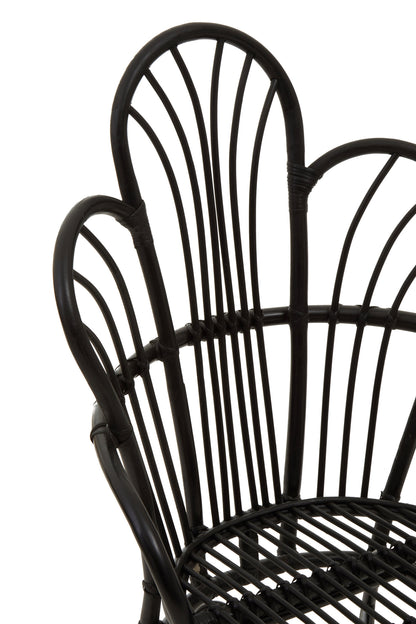 Tropic Black Natural Rattan And Black Metal Scalloped Back Chair