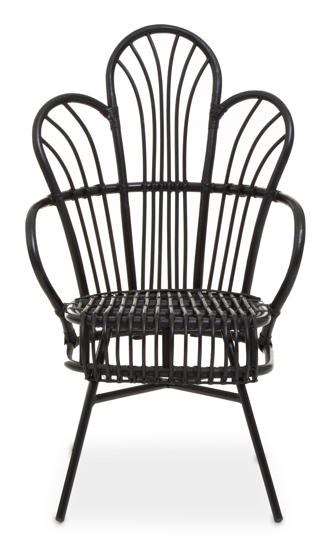 Tropic Black Natural Rattan And Black Metal Scalloped Back Chair
