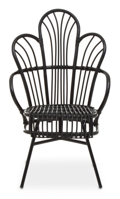 Tropic Black Natural Rattan And Black Metal Scalloped Back Chair