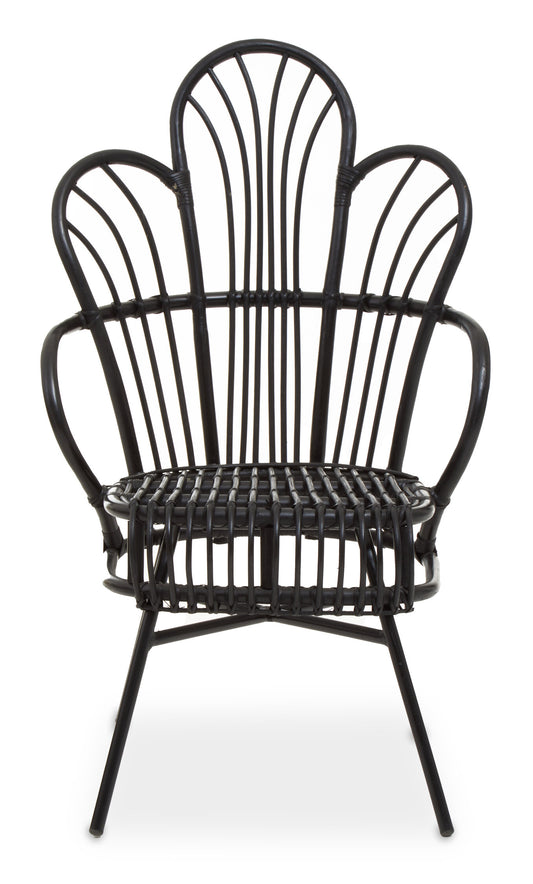 Tropic Black Natural Rattan And Black Metal Scalloped Back Chair