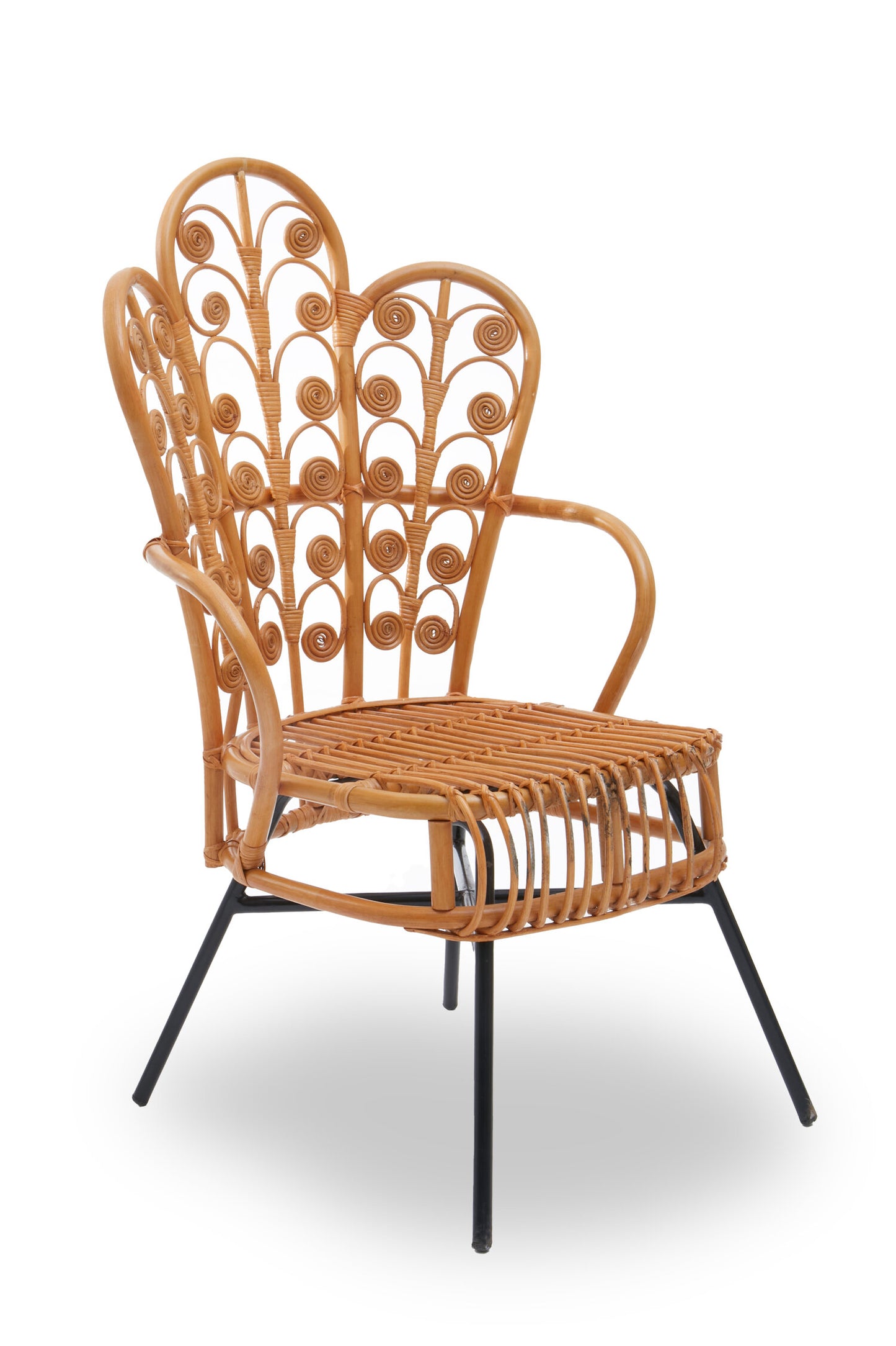 Tropic Natural Rattan Boho Scalloped Back Armchair