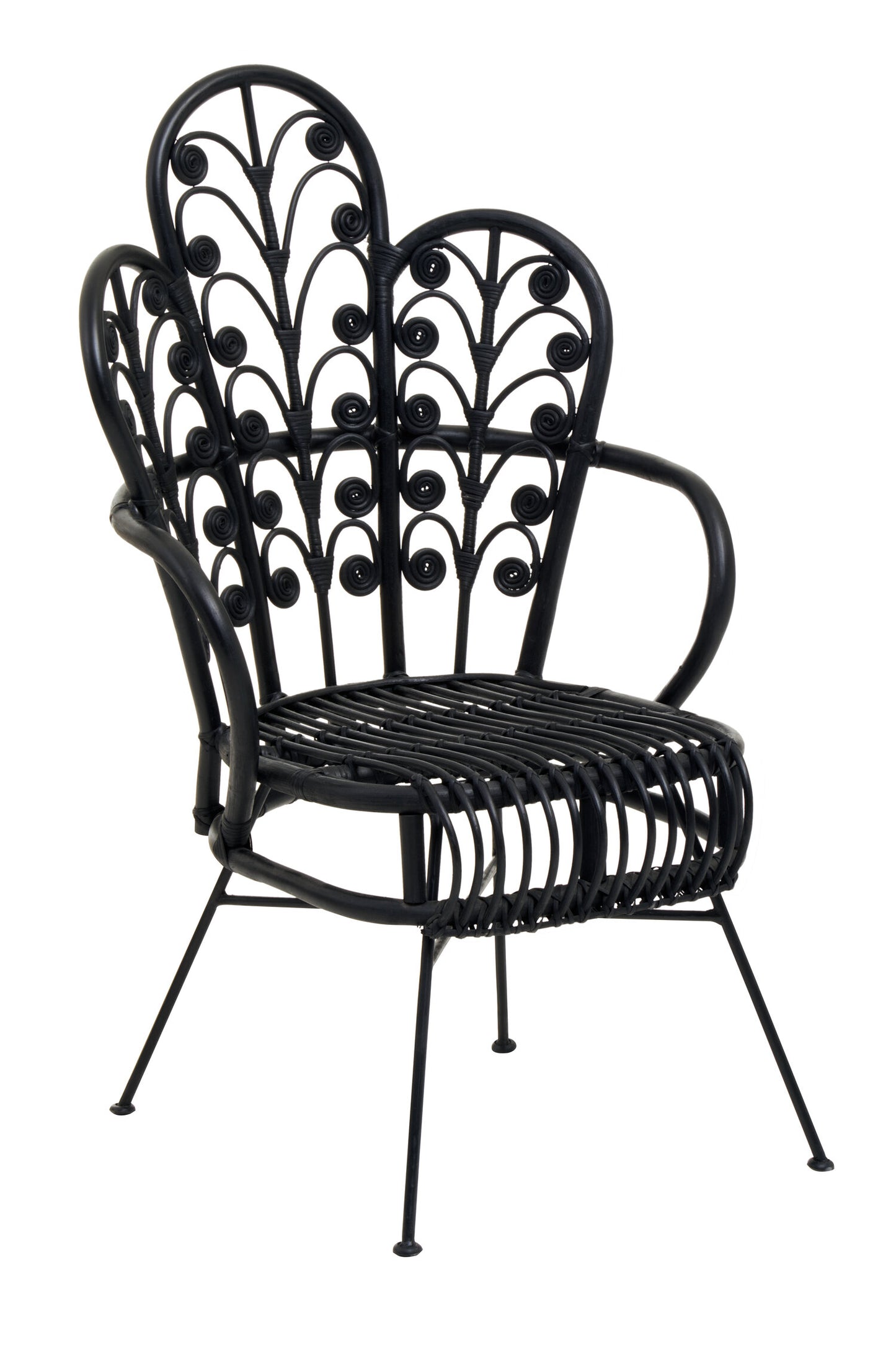 Tropic Black Natural Rattan Boho Scalloped Back Chair