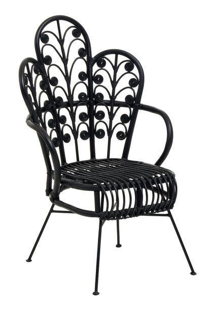 Tropic Black Natural Rattan Boho Scalloped Back Chair