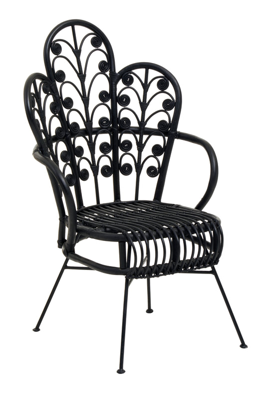 Tropic Black Natural Rattan Boho Scalloped Back Chair
