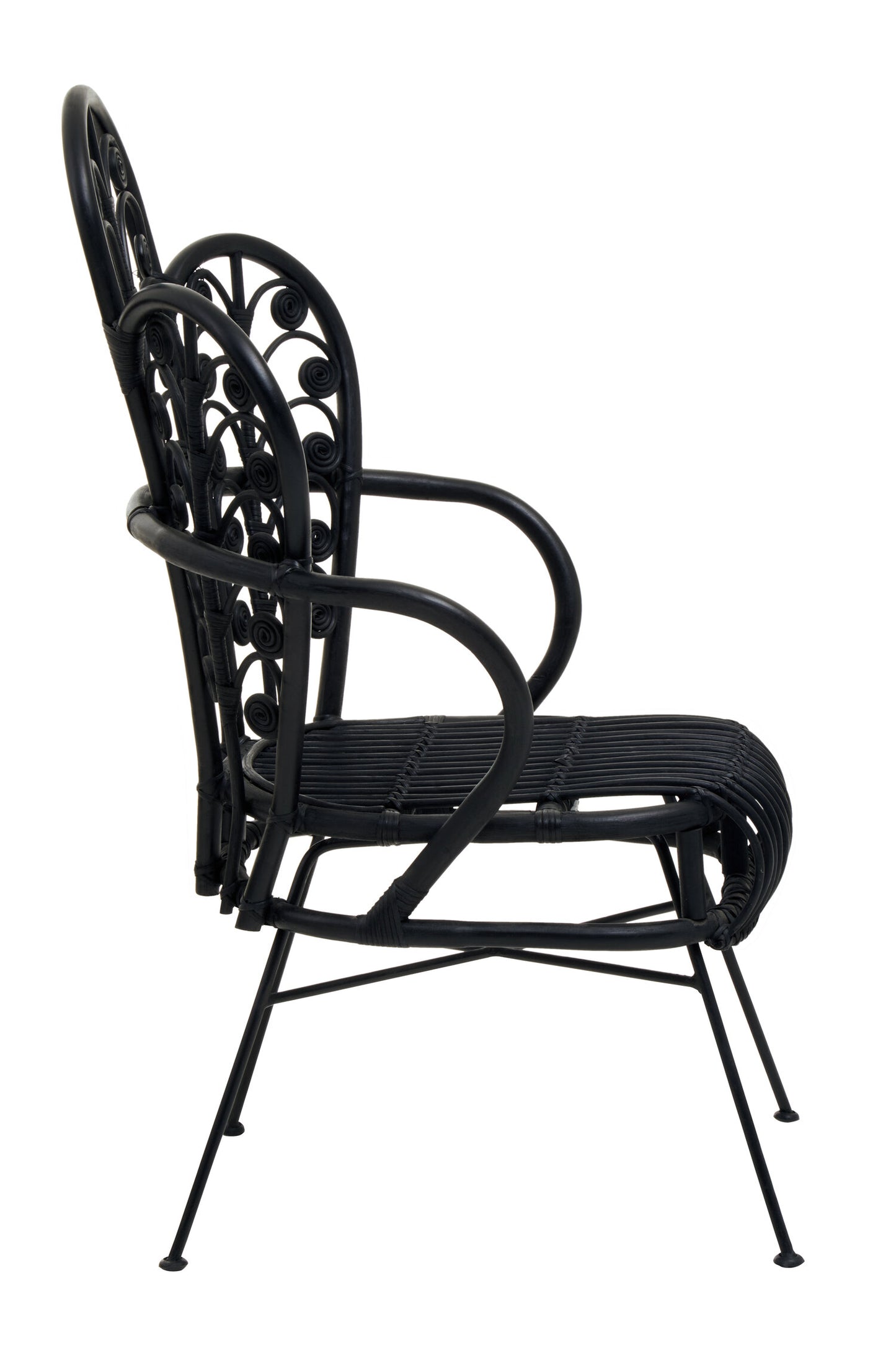 Tropic Black Natural Rattan Boho Scalloped Back Chair