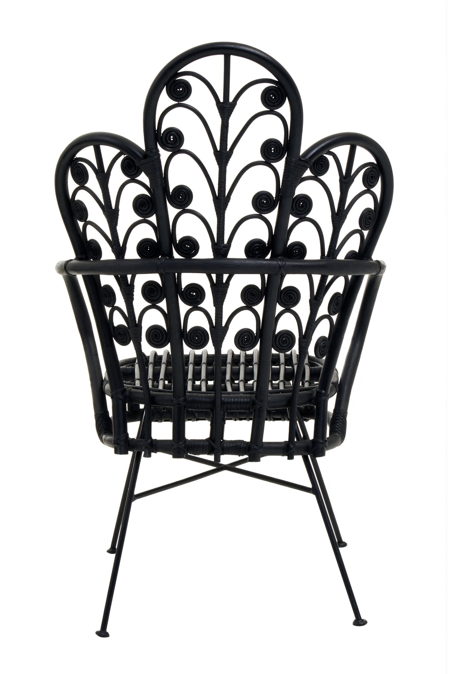 Tropic Black Natural Rattan Boho Scalloped Back Chair