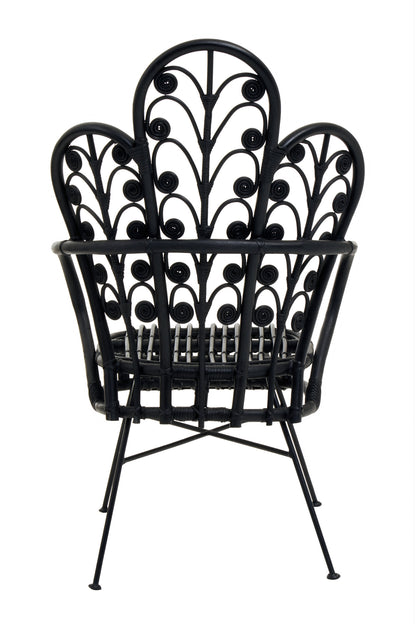 Tropic Black Natural Rattan Boho Scalloped Back Chair