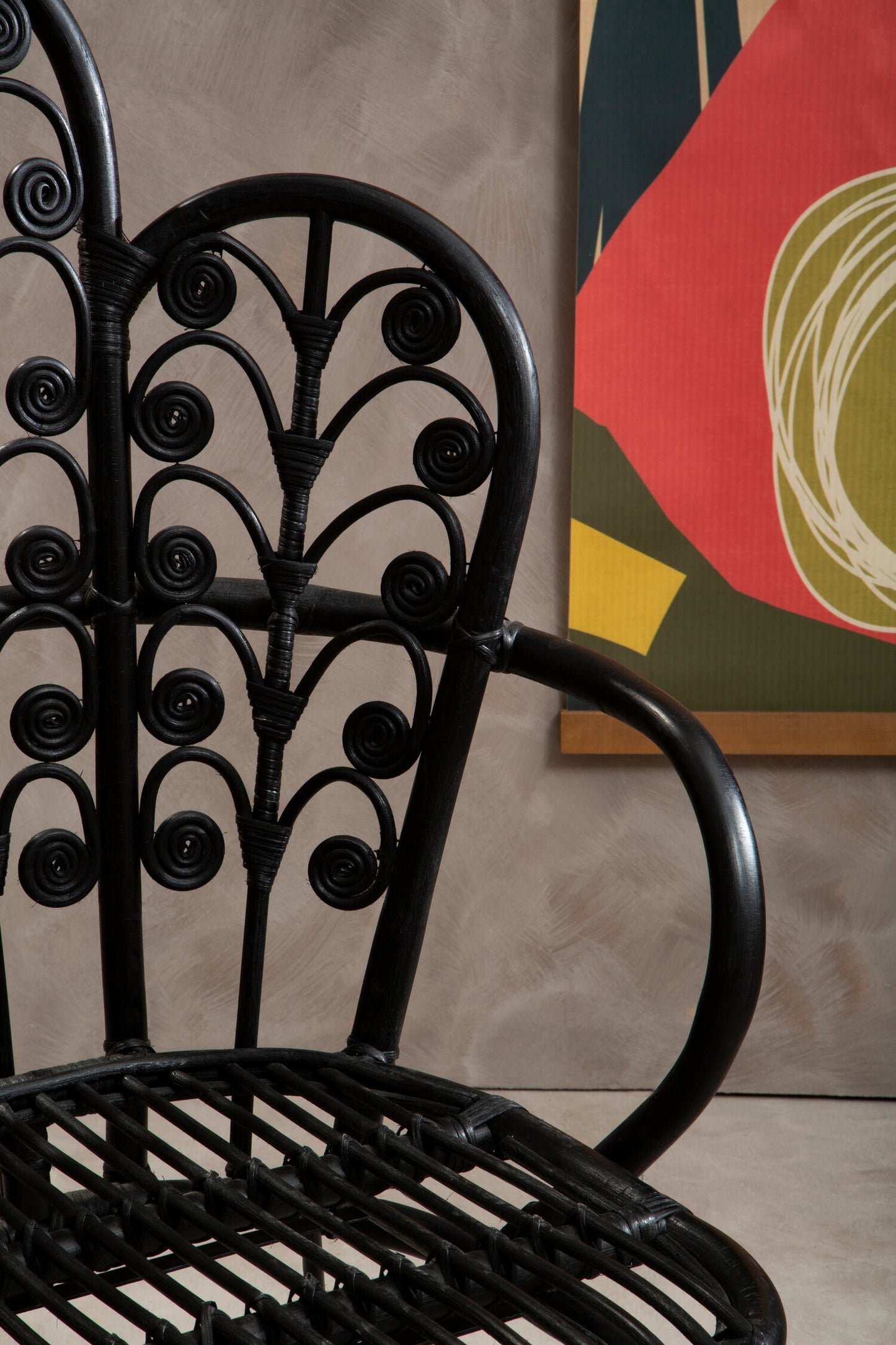 Tropic Black Natural Rattan Boho Scalloped Back Chair