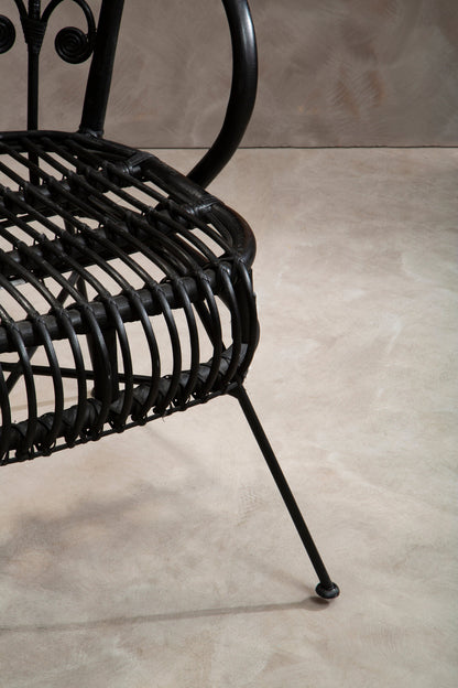 Tropic Black Natural Rattan Boho Scalloped Back Chair
