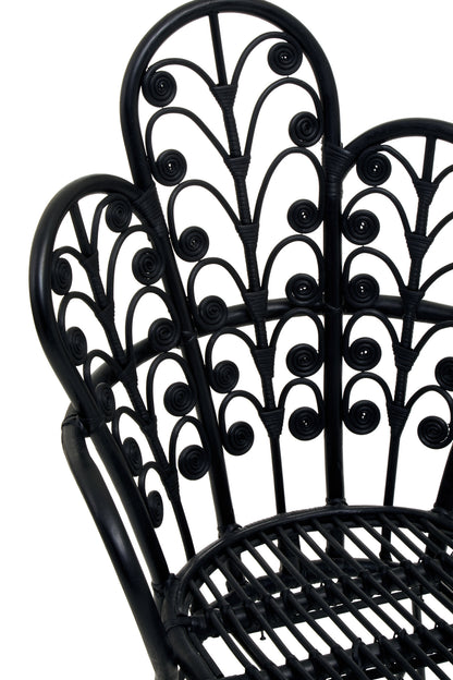 Tropic Black Natural Rattan Boho Scalloped Back Chair