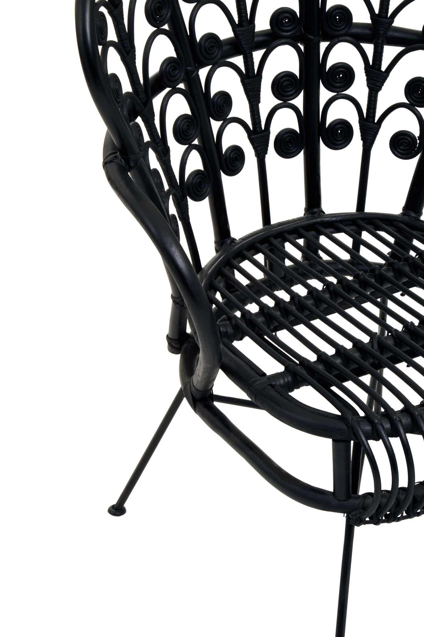 Tropic Black Natural Rattan Boho Scalloped Back Chair