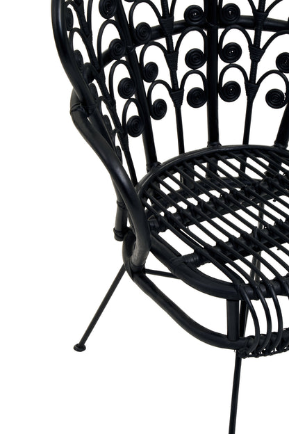 Tropic Black Natural Rattan Boho Scalloped Back Chair