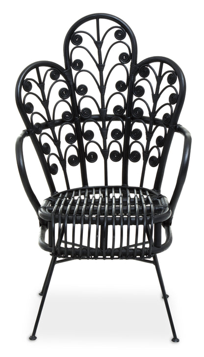 Tropic Black Natural Rattan Boho Scalloped Back Chair