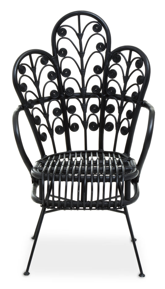 Tropic Black Natural Rattan Boho Scalloped Back Chair