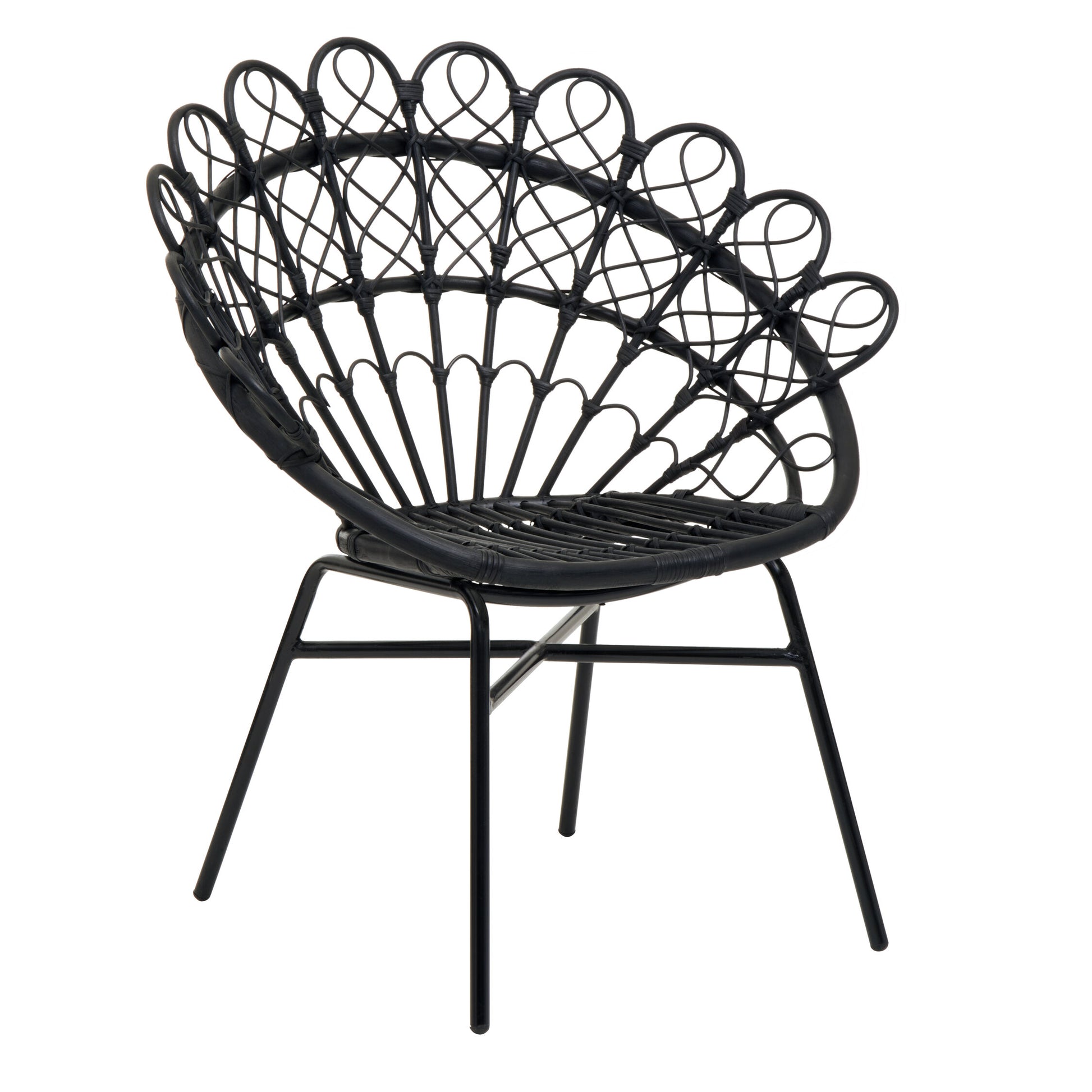 Tropic Black Rattan Peacock Armchair | Bali & Blue