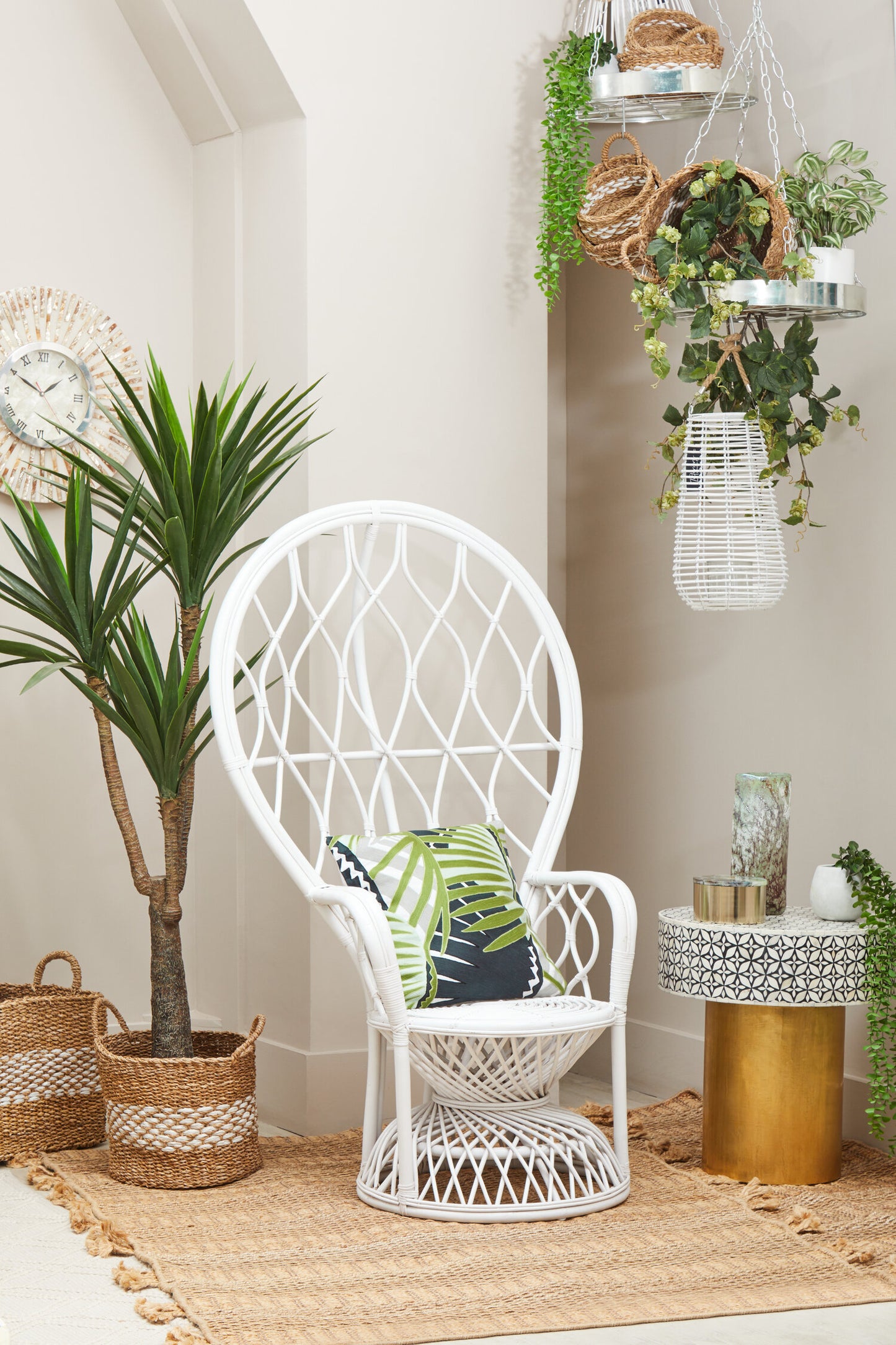 Tropic Grey And White Natural Rattan Curved Chair