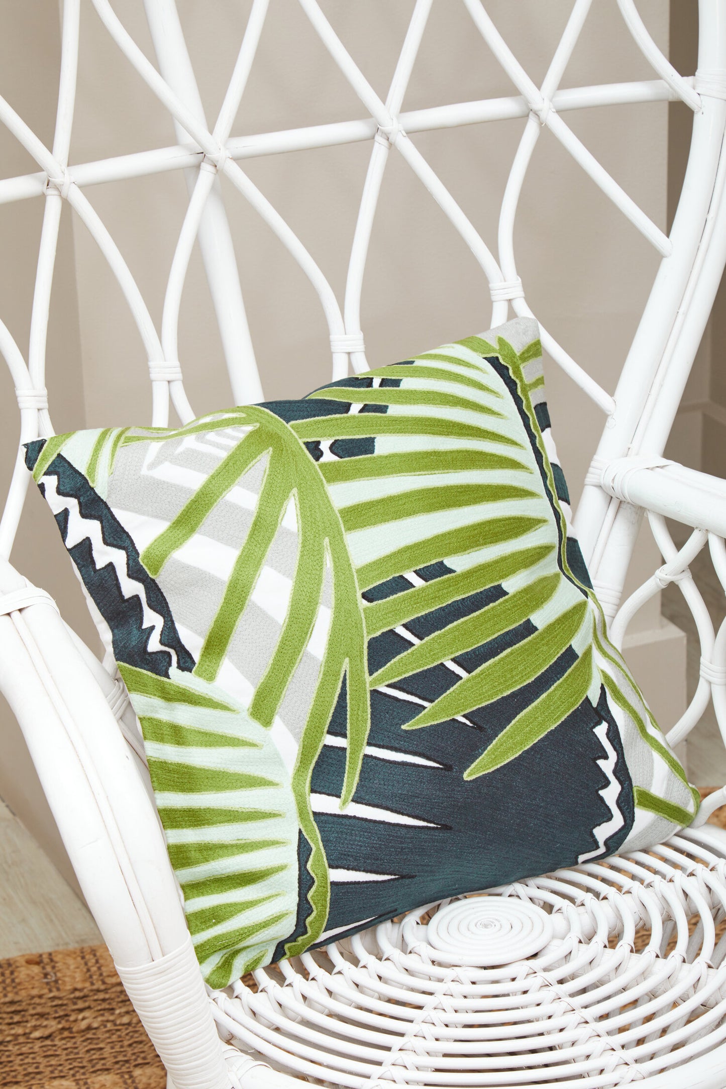 Tropic Grey And White Natural Rattan Curved Chair