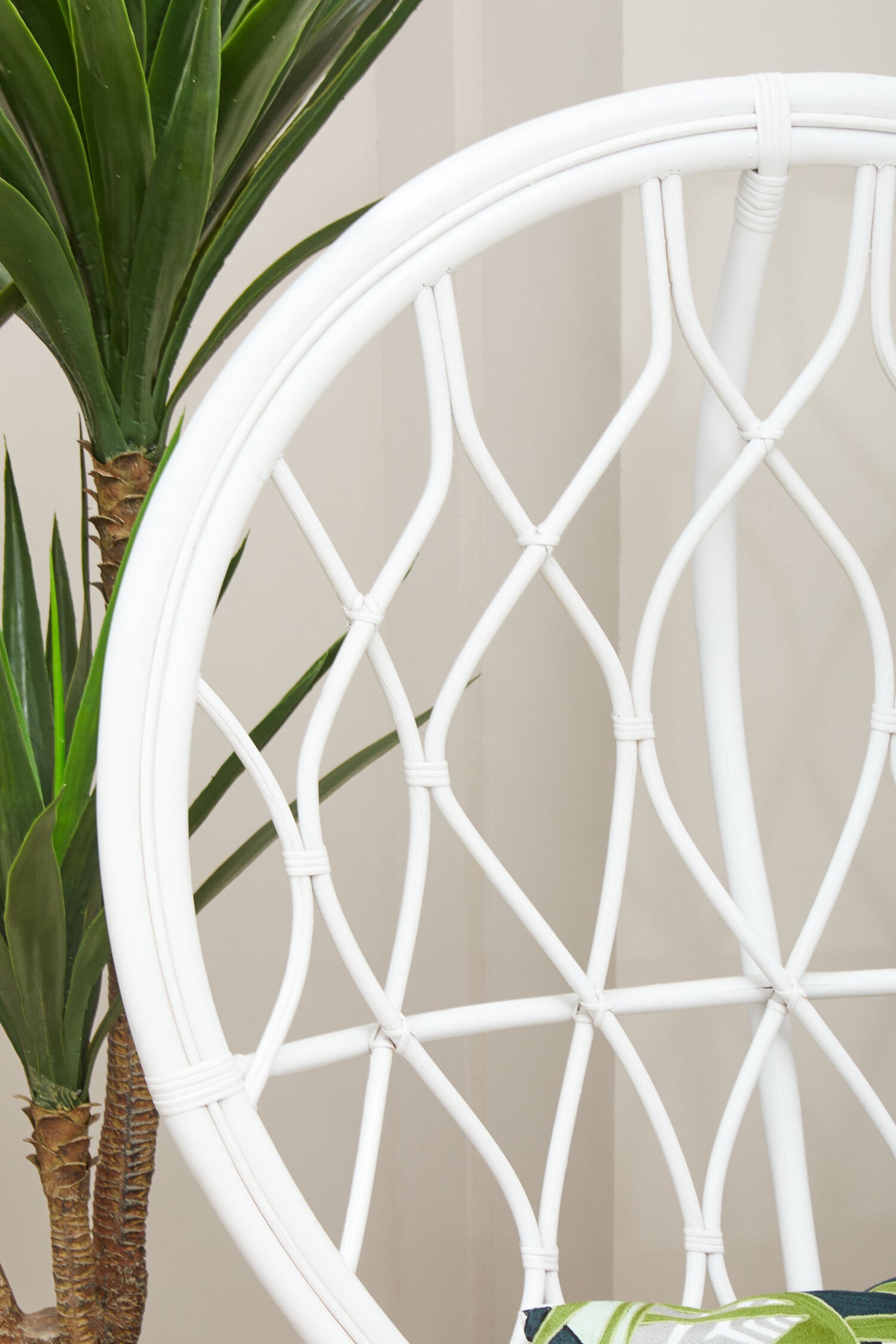 Tropic Grey And White Natural Rattan Curved Chair