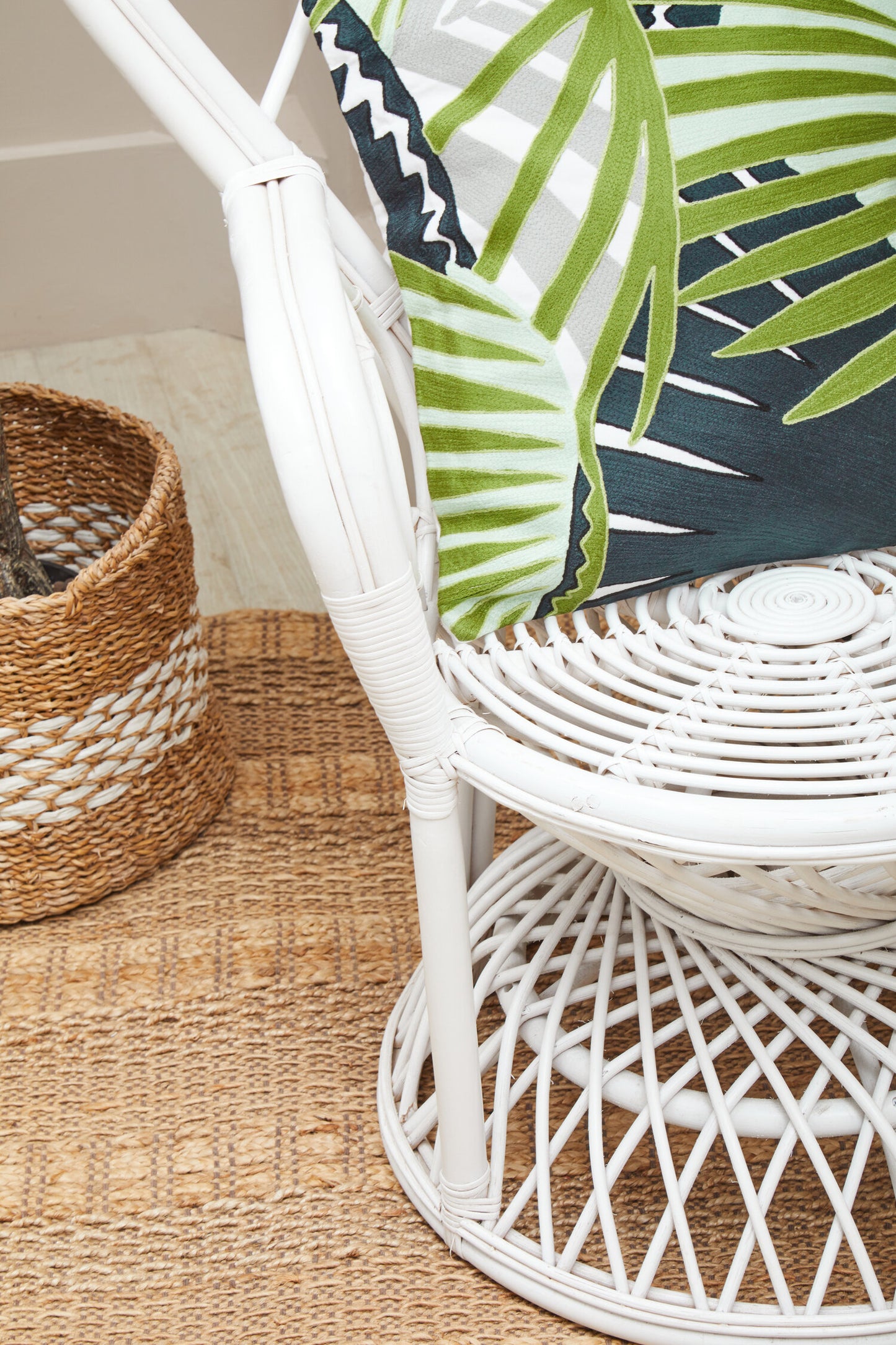 Tropic Grey And White Natural Rattan Curved Chair