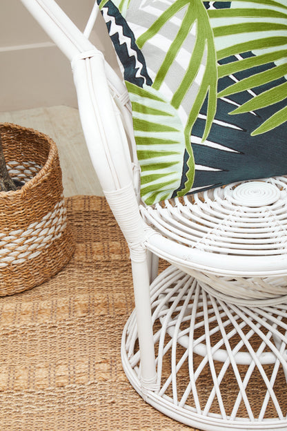 Tropic Grey And White Natural Rattan Curved Chair