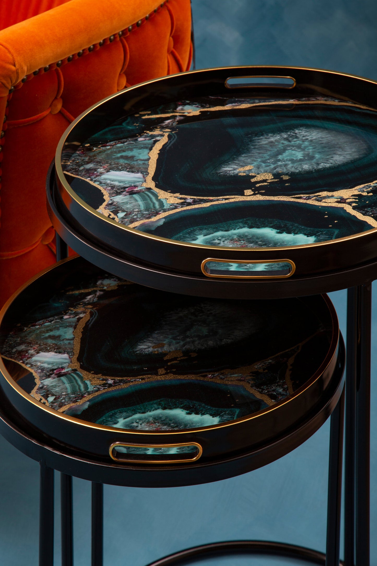 Renatta Set Of 2 Nesting Tables with Agate Effect