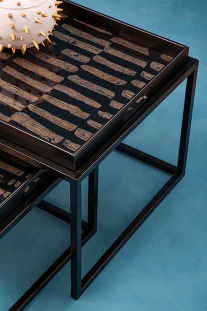Renatta Black and Gold Set Of 2 Nesting Tray Tables