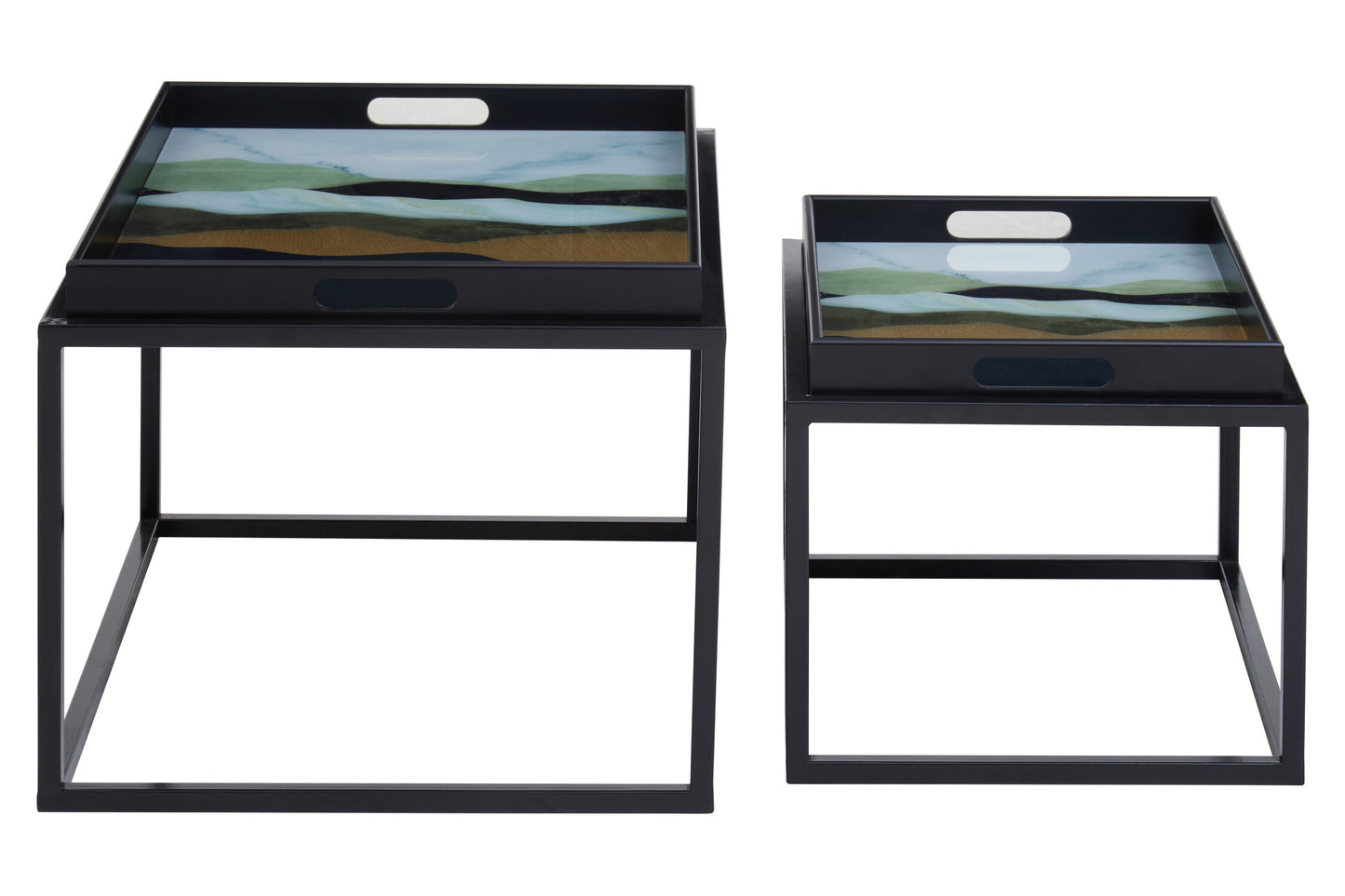 Renatta Set Of 2 Abstract Paint Design Nesting Tray Tables