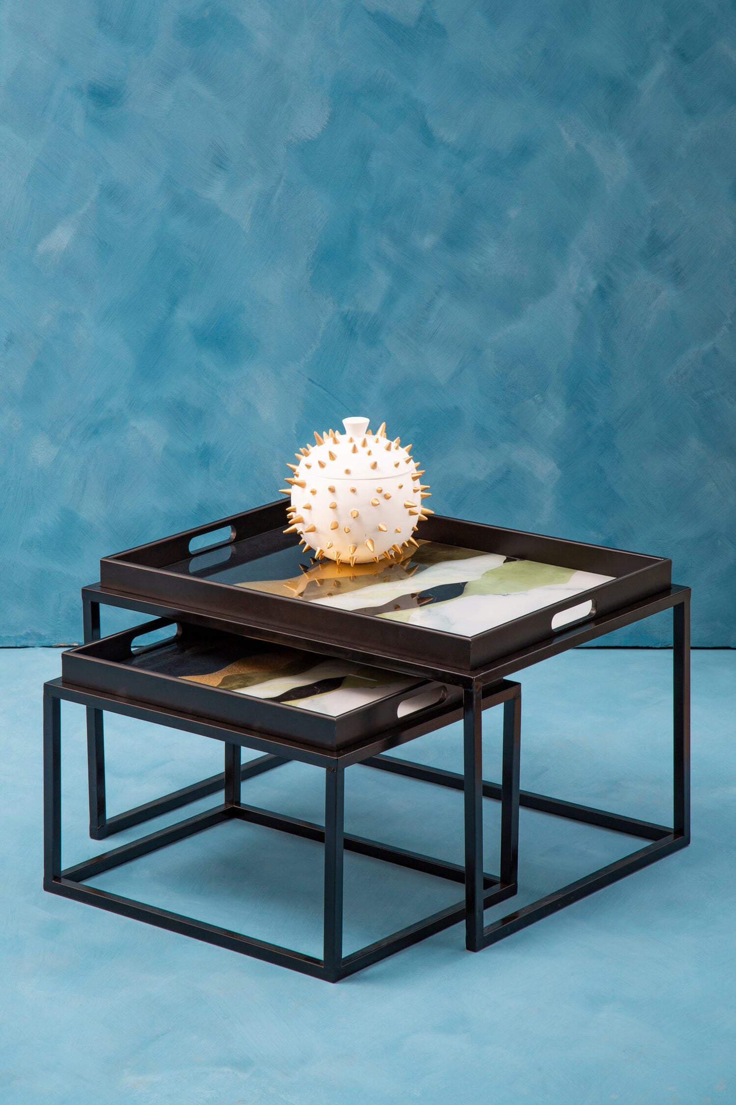 Renatta Set Of 2 Abstract Paint Design Nesting Tray Tables