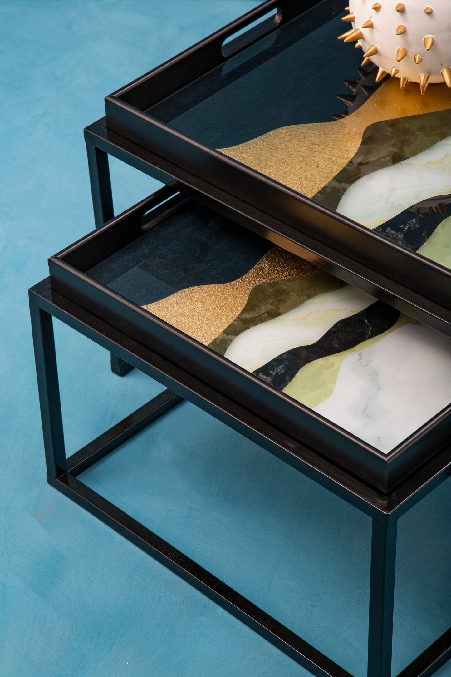 Renatta Set Of 2 Abstract Paint Design Nesting Tray Tables