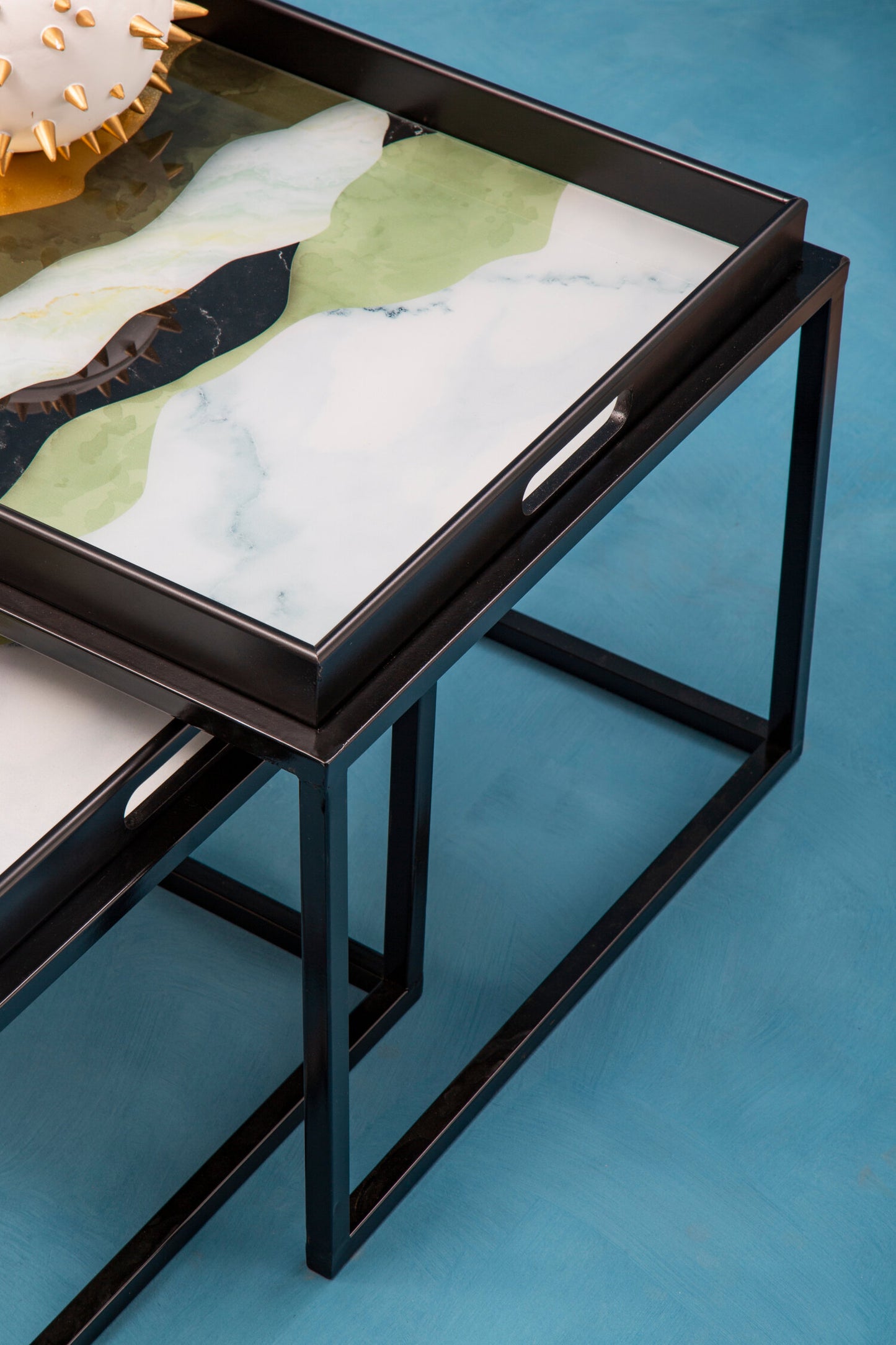Renatta Set Of 2 Abstract Paint Design Nesting Tray Tables