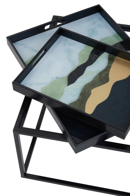 Renatta Set Of 2 Abstract Paint Design Nesting Tray Tables