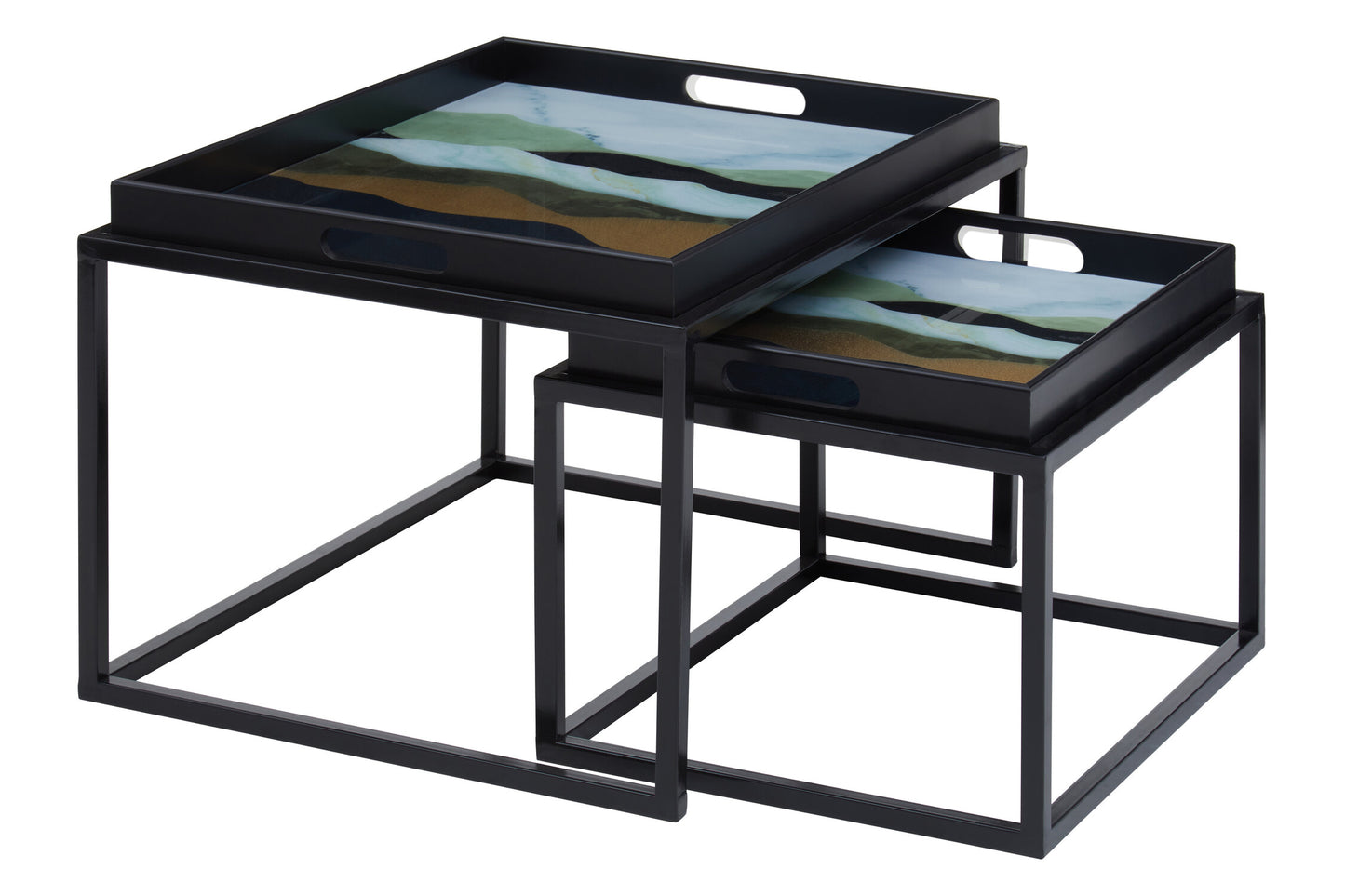 Renatta Set Of 2 Abstract Paint Design Nesting Tray Tables