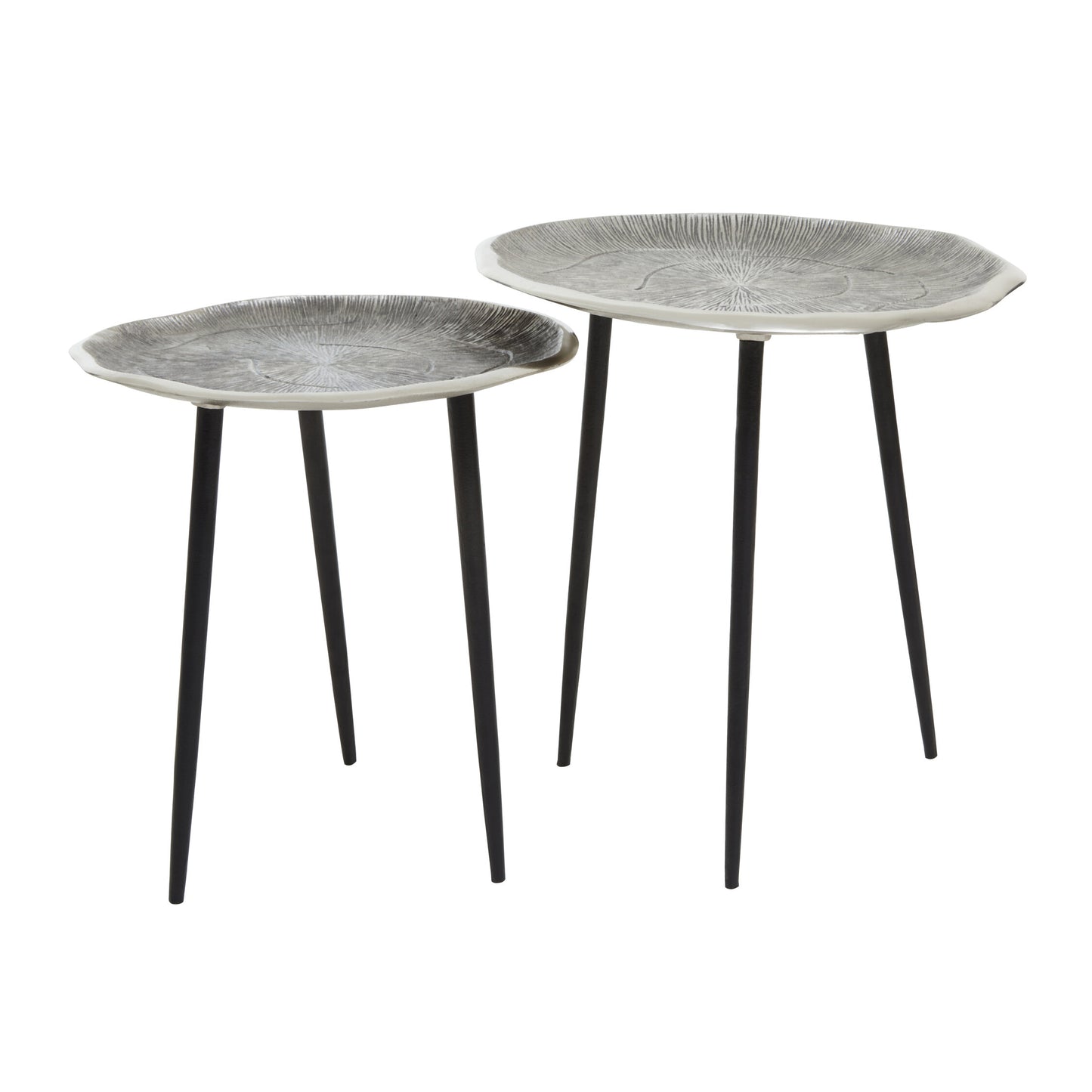 Rena Set Of Two Oak Effect Silver Top Side Tables