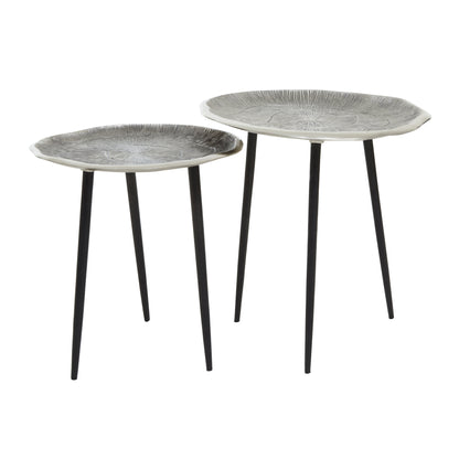 Rena Set Of Two Oak Effect Silver Top Side Tables