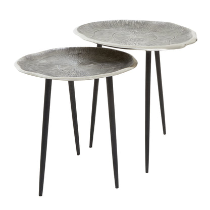 Rena Set Of Two Oak Effect Silver Top Side Tables