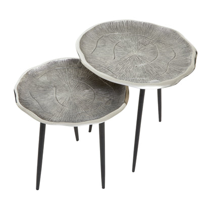 Rena Set Of Two Oak Effect Silver Top Side Tables