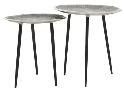 Rena Set Of Two Oak Effect Silver Top Side Tables