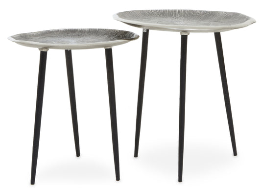 Rena Set Of Two Oak Effect Silver Top Side Tables