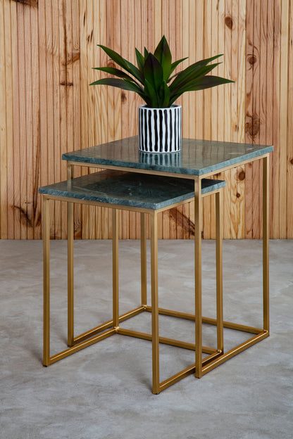 Roma Nest Of 2 Green Marble Side Tables