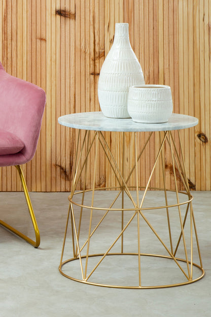Roma White Marble Round Side Table