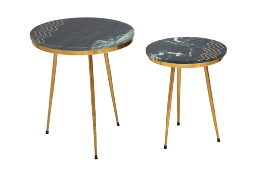 Stefania Green Marble Top Set of 2 Side Table