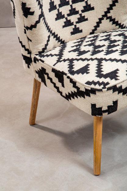 Aztec White and Black Berber Style Mango Wood Occasional Chair