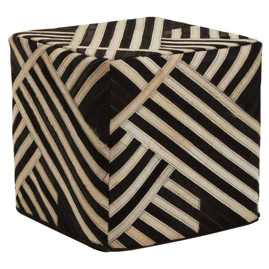 Africana Black White Striped Leather Pouffe | Bali & Blue