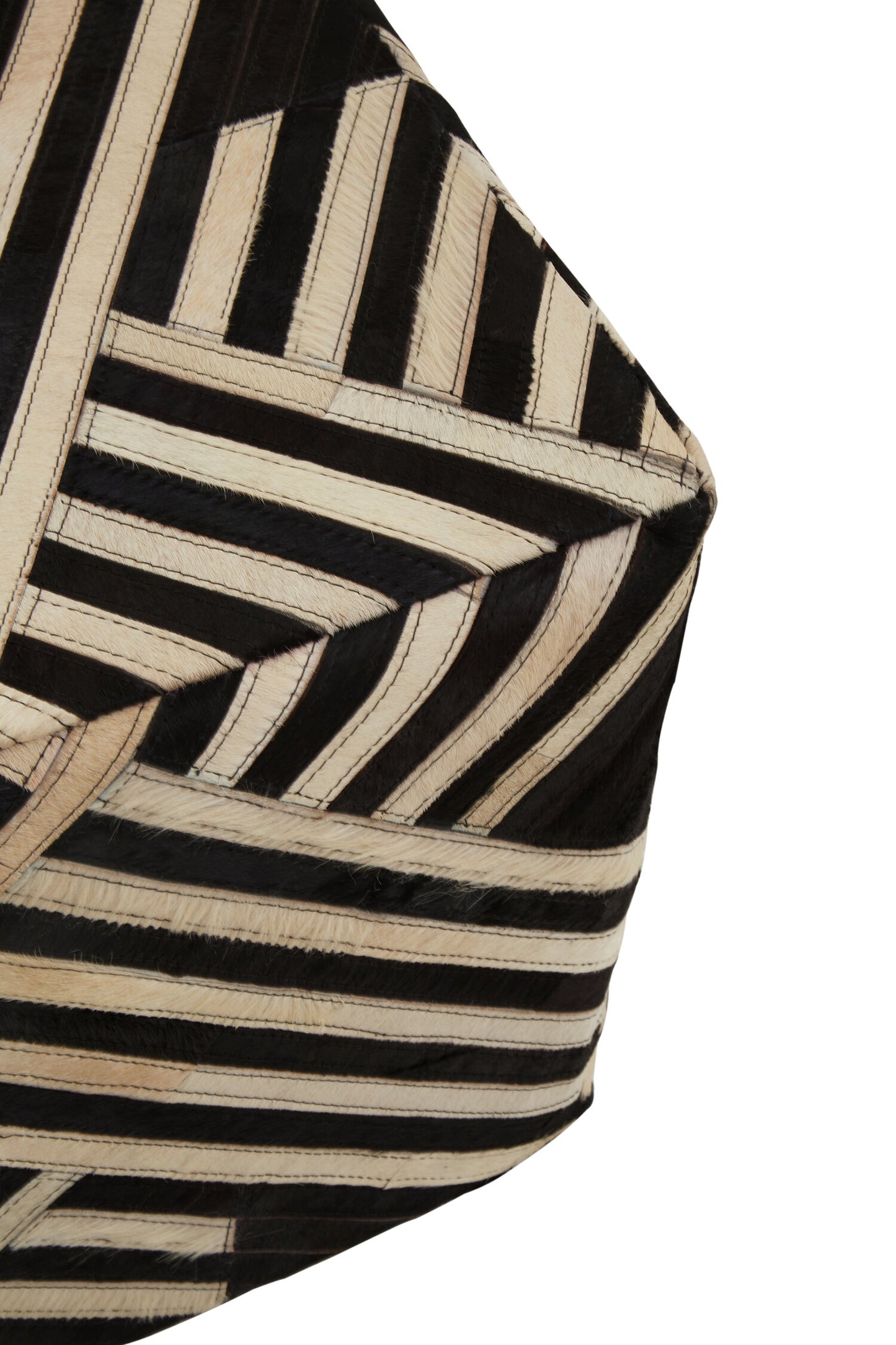 Africana Black White Striped Leather Pouffe