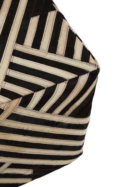 Africana Black White Striped Leather Pouffe