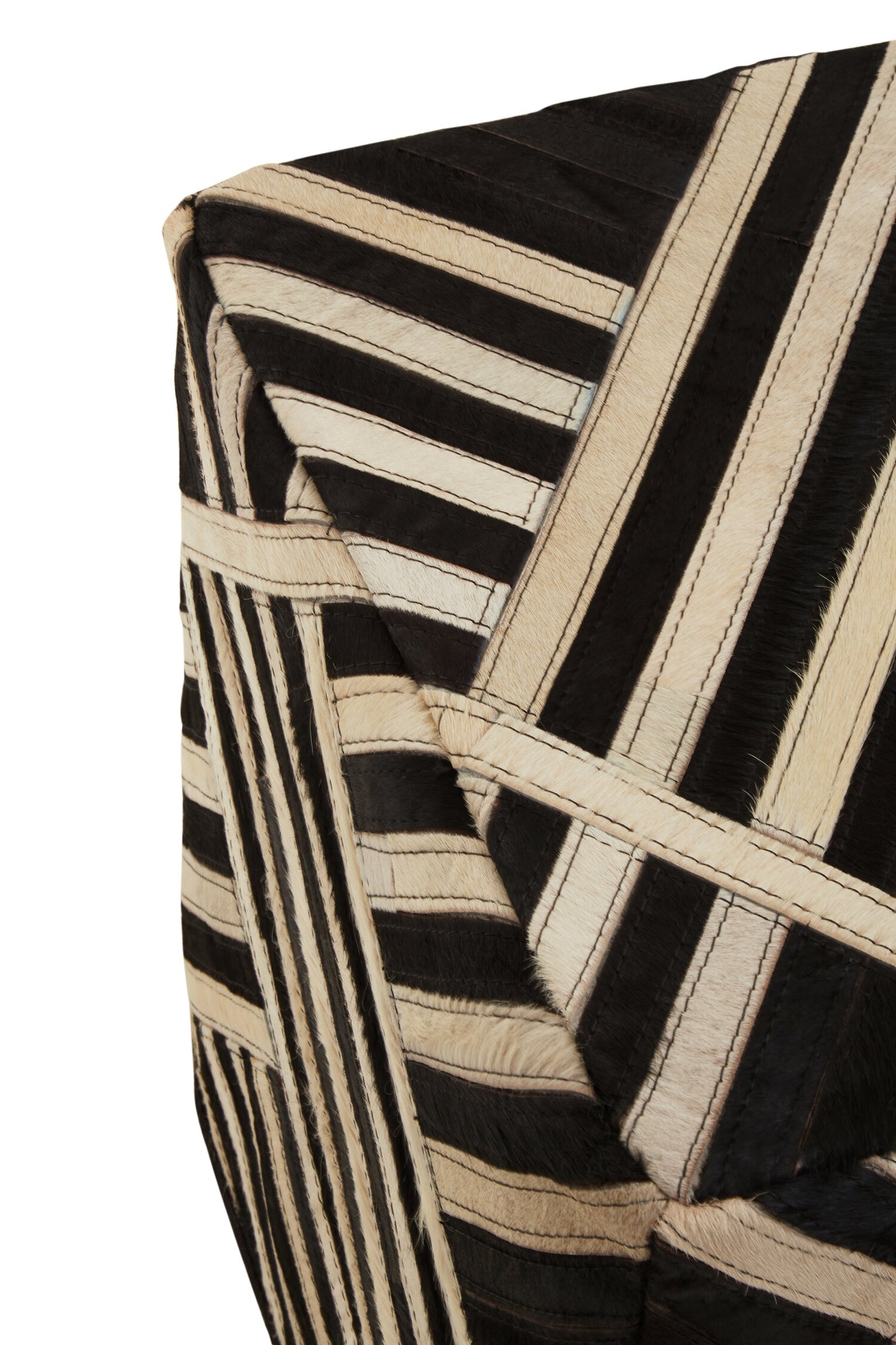 Africana Black White Striped Leather Pouffe