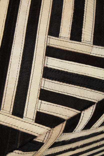 Africana Black White Striped Leather Pouffe