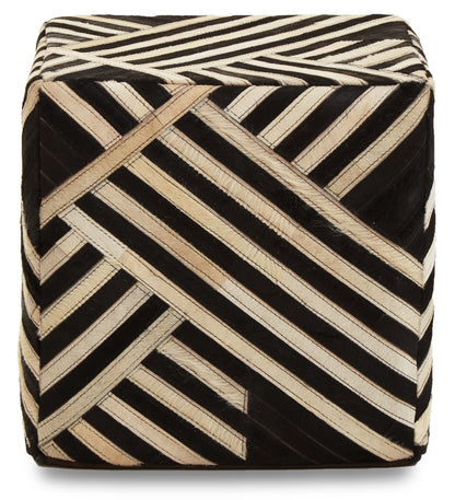 Africana Black White Striped Leather Pouffe